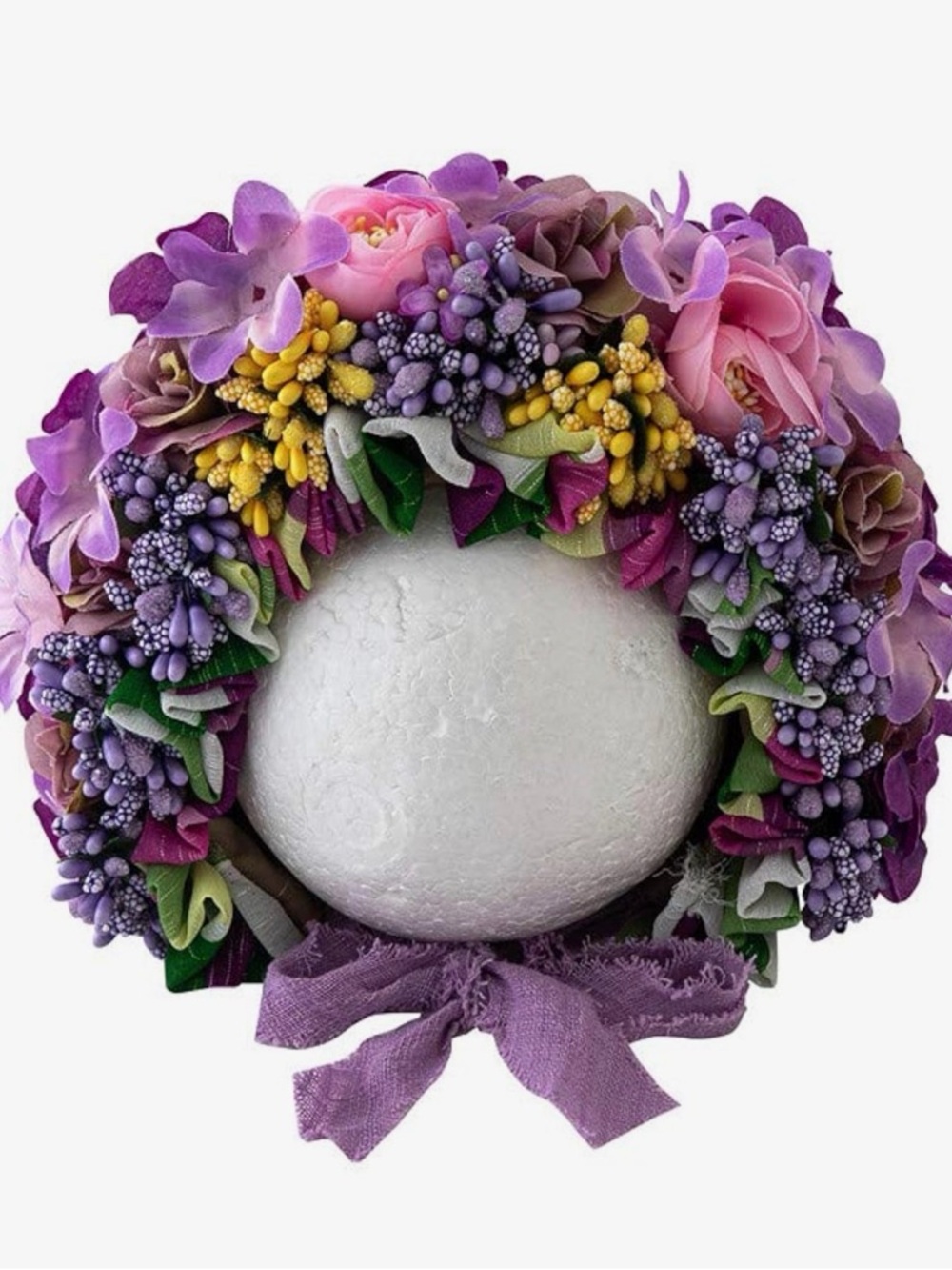 Floral Baby Bonnet in Purple, newborn props photoshoot